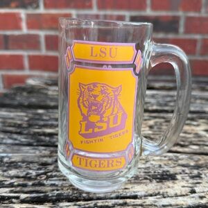 Vintage LSU Tigers Heavy Duty Glass Mug Beer Stein “Fightin’ Tigers” T5
